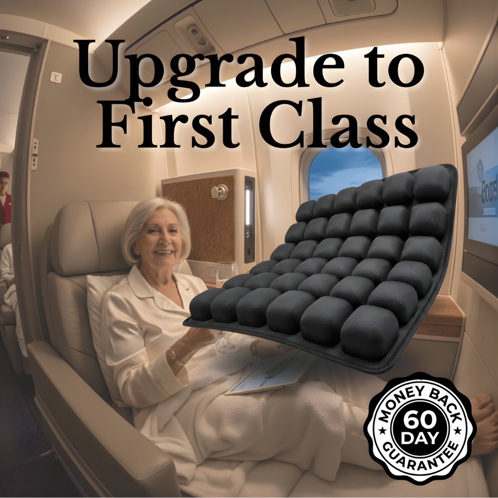 OCEVA seat cushion used in airplane first class seat providing superior comfort and pressure relief during long flights