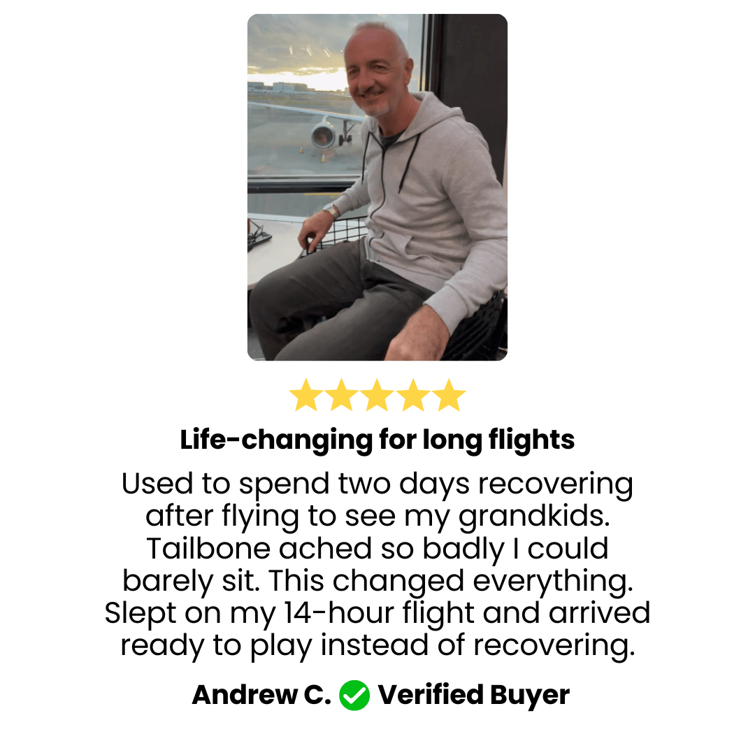 Long flight seat cushion review helping reduce tailbone pain and improve comfort